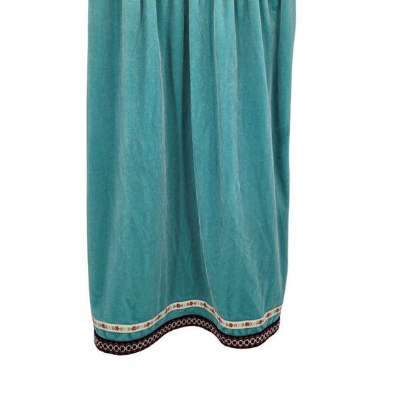 Free People Baby Doll Dress XS Teal Blue Velour Mini Smocked Ribbon Trim Boho - Picture 8 of 10